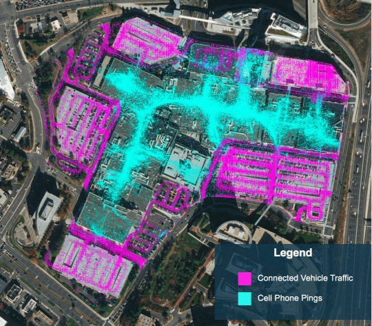 KT SAT과 파트너십을 맺은 오비탈인사이트 플랫폼을 활용해 버지니아주 타이슨스 코너 센터의 부동산을 분석한 모습. KT SAT 제공